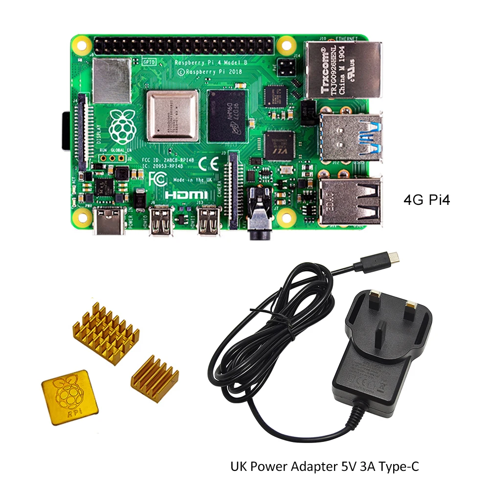 Официальная макетная плата Raspberry Pi 4 Model B Гб ОЗУ + адаптер питания ЕС/США 5 в 3 А