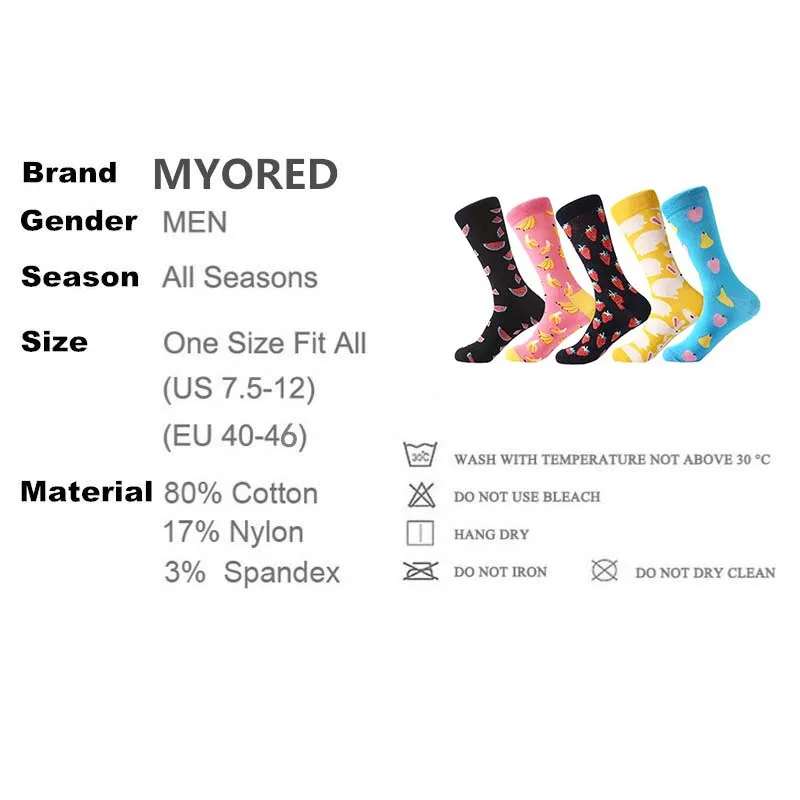 Забавные мужские носки MYORED 5 бриллиантов с улыбкой красочные принтом фруктов