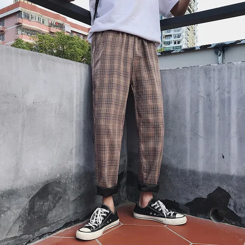 Liketkit Men Women Korean Black Plaid Casual Pants Mens Harajuku Streetwear Harem Pants Male Hip Hop Checkered Trousers 5XL - Цвет: W3