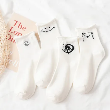 

Cartoon Woman Sock Ladies Socks Smiling Face Bear Moon for Women Solid Casual Crew Sox Couples Cotton Japanese Summer Fun Sokken