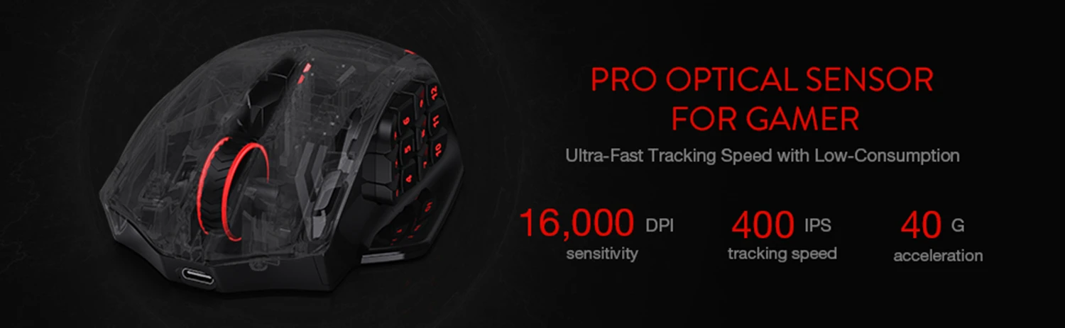 Redragon M913 2.4G Wireless Gaming Mouse 16000 DPI RGB Gaming Mouse With 16 Programmable Buttons MMO Fps for Gamer Laptop wireless mouse