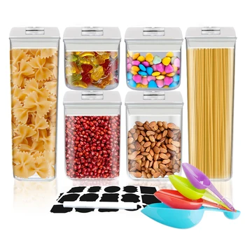 

6pcs Plastic Food Storage Container Kitchen Refrigerator Noodle Box Multi Grain Storage Tank Transparent Sealed Cans w/ Stickers