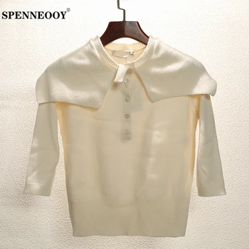 

SPENNEOOY Designer Custom Runway Autumn Women Cream Knitting Pullovers Ladies 3/4 Sleeve Fashion Casual Sweater 2020