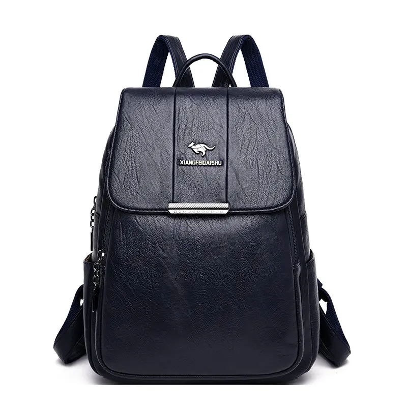 Женский кожаный рюкзак mochila mujer, Женский дорожный рюкзак, сумка на плечо, школьные рюкзаки для девочек-подростков, элегантный дизайн - Цвет: Blue