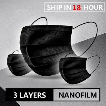 

20/50/100/200pcs Disposable Masks Non-Woven Face Masks 3 Layer Ply Filter Anti Dust Breathable Adult Mouth Mask Black IN STOCK