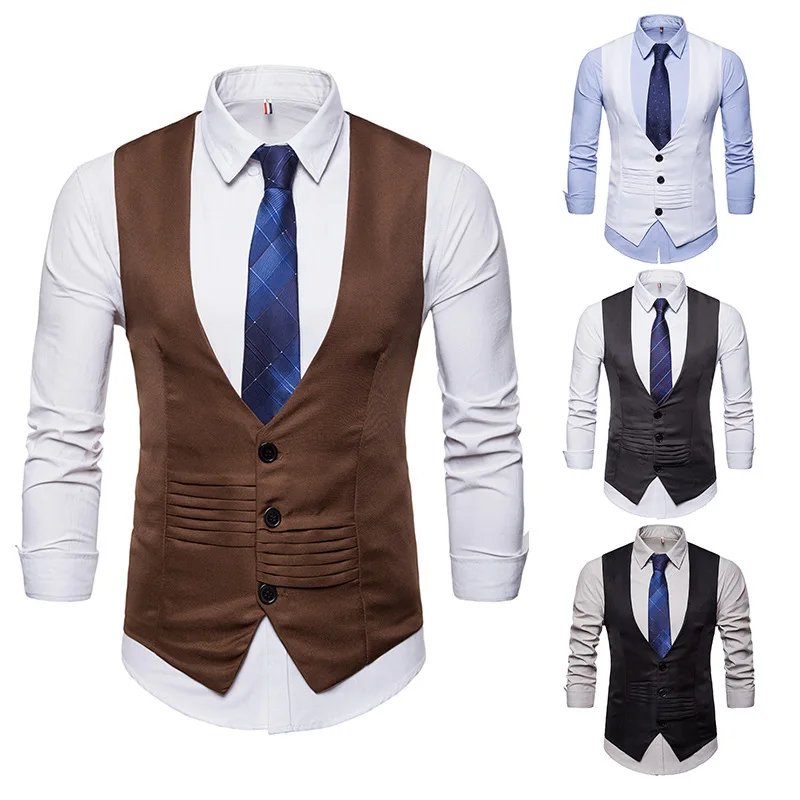 Men's V-neck Single Breasted Irregular Design Waistcoat Sportsman Suit Vest M41