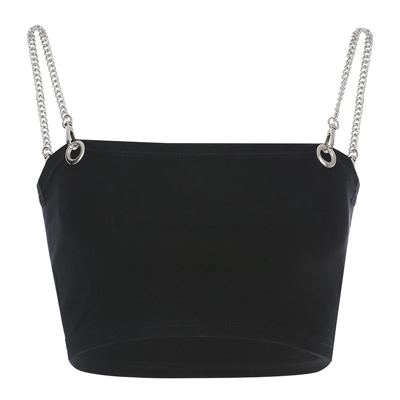 Heyoungirl Harajuku Black Chain Cami Tops Tees Basic Sleeveless Strappy Bustier Summer Top Punk Streetwear Spaghetti Strap Top