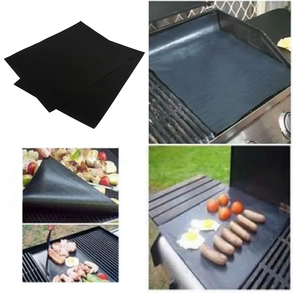 

New 2Pcs BBQ Grill Mats barbecue pad Reusable NON-Stick Surface Hot Plate Mat Baking Easy Clean Grilling