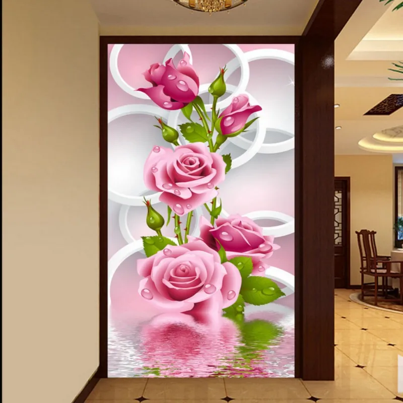Прямая поставка фотообои 3D круг Роза роспись гостиная отель вход обои коридор