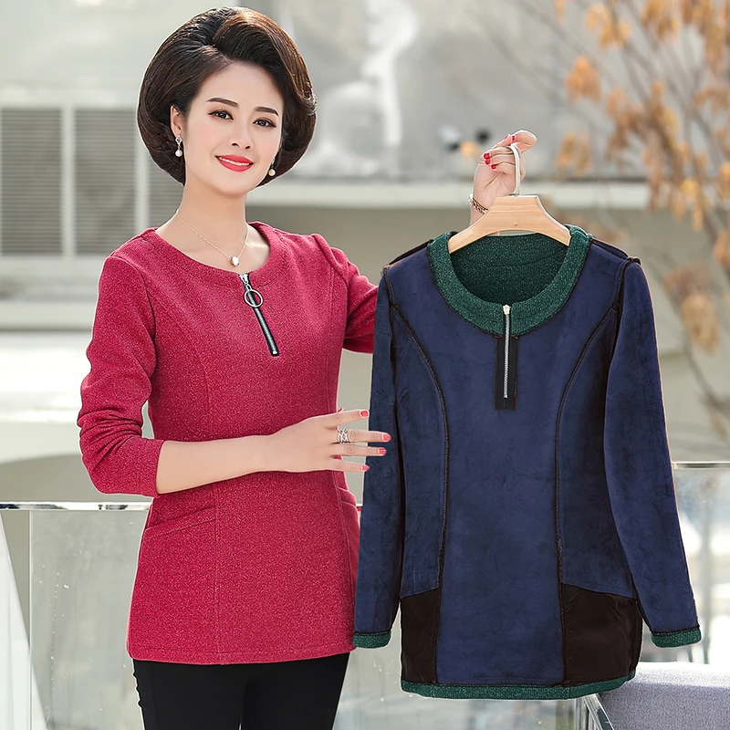 Теплые футболки на молнии с круглым вырезом бархатные трикотажные пуловеры для