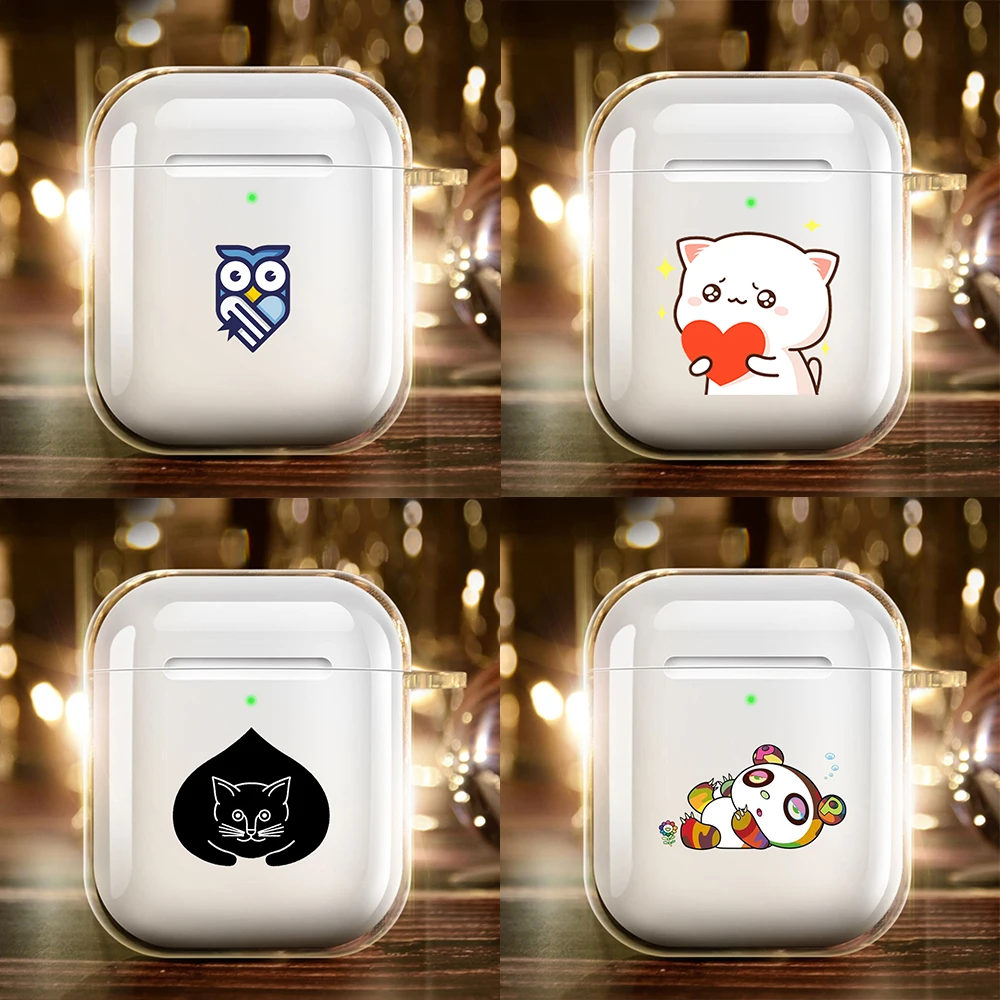 Силиконовый чехол для наушников Airpods 1/2 мягкий с мультяшным рисунком милым котом
