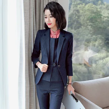 

2020 Spring And Autumn New Style Occupation Suit Suit Female Fashion Temperament Interview Positive Pack Work Clothes Stripes