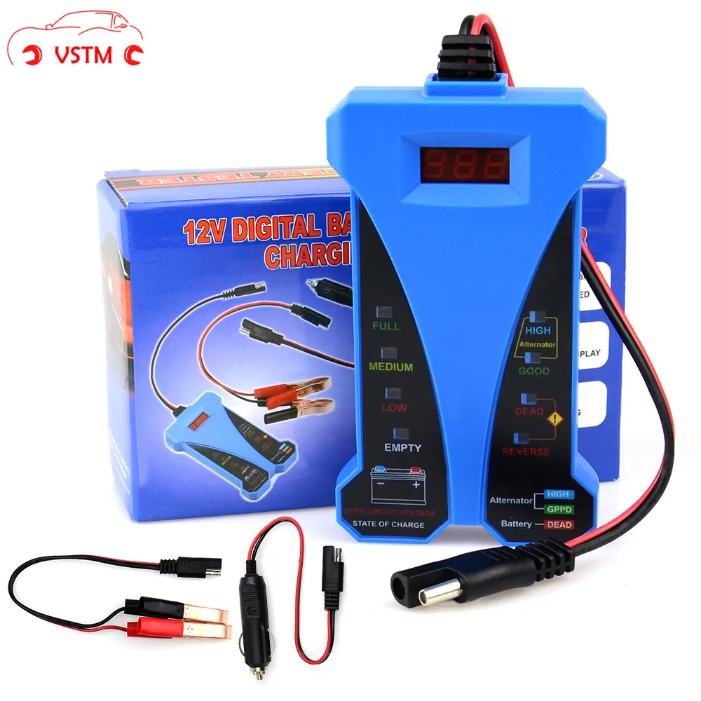 

12V Digital Car Battery Tester Voltmeter Alternator Analyzer with LCD and LED display Rubber Paint Dark Blue