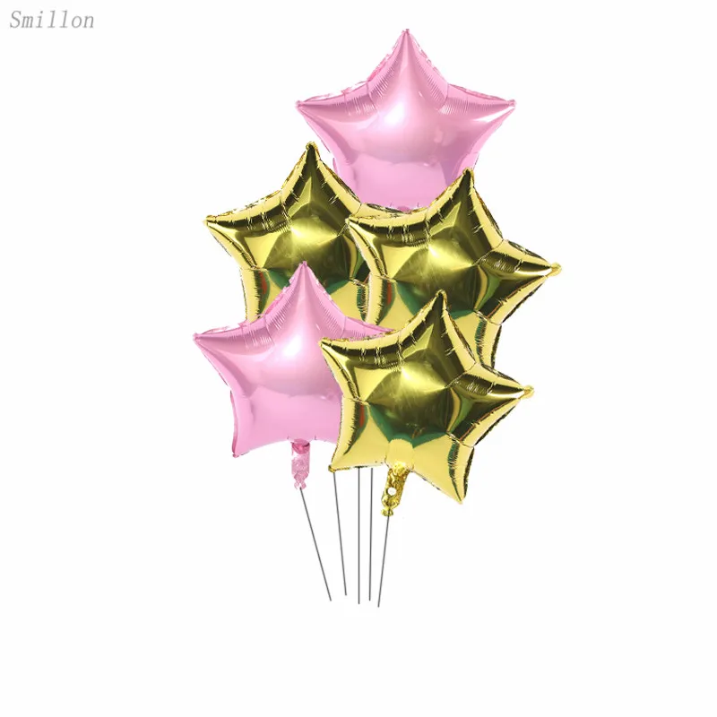 Pink and gold 5 шт., комбинированные воздушные шары в форме звезд, украшения для дня рождения, Детские Шаровые шары на день рождения, баллоны, аксессуары, гелиевые шары, гелиевые шары - Цвет: Pink and gold