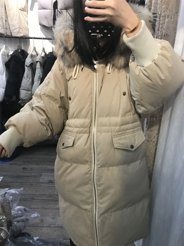 18 Южная Корея Dongdaemun стиль ультра большой Лисий мех длинный пуховик женский свободный крой толстый пуховик выше колена