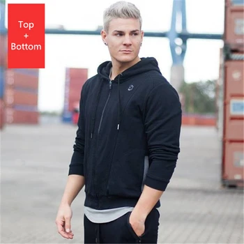 

Men's Hoodies and Pants Set Casual and Fitness Wears Zipper Opening Jackets/Pullovers Waist Ribbon Trousers Workout Plus Size