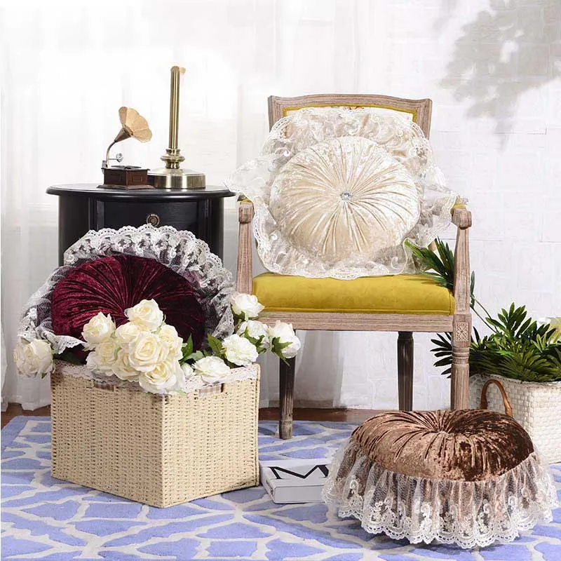 Круглая подушка для сиденья Кухня офисное кресло синий Кофе бежевый кружевной