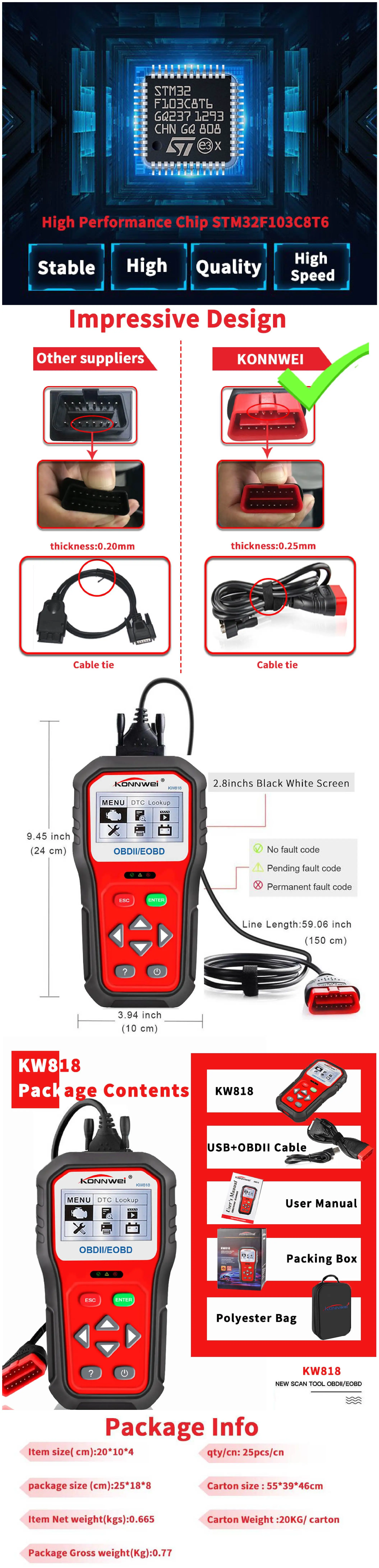 KONNWEI KW818 Расширенный OBDII EOBD ODB2 автомобильный диагностический сканер 12 В проверка тестером батареи двигателя автомобильный инструмент для чтения кода