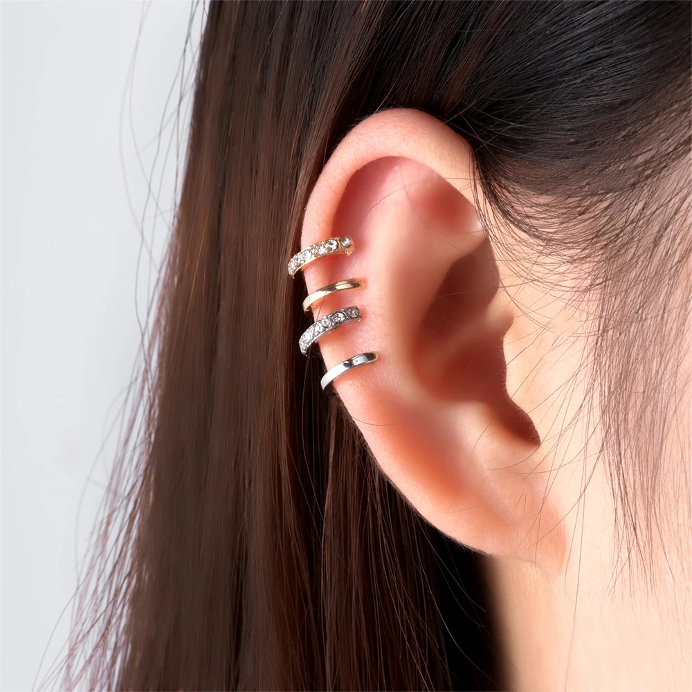 

Vintage Punk Crystal Geometry Ear Clip Cuff Wrap Earrings for Women Non Pierced Clip on Silver Gold Earrings Jewelry Earcuffs
