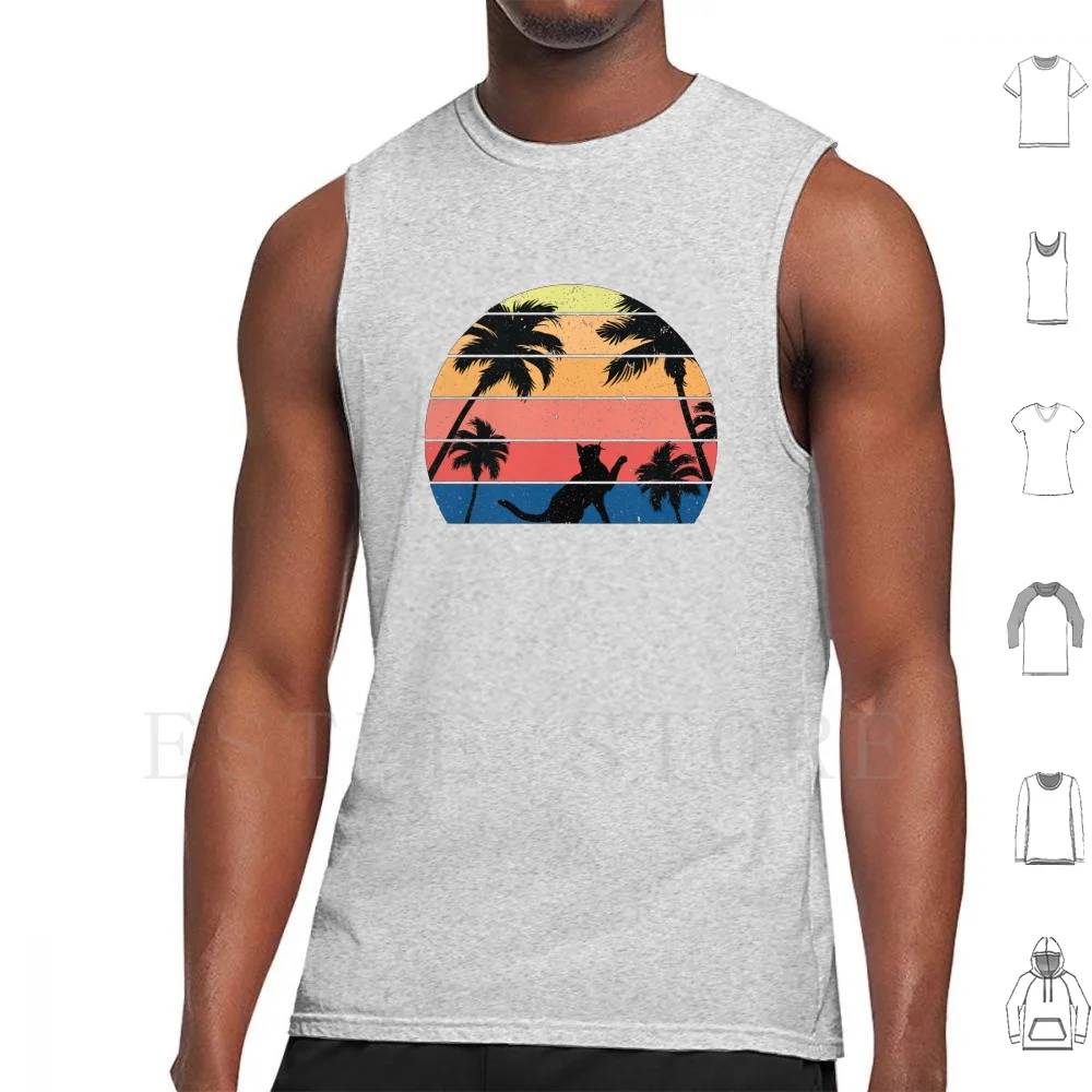 Vintage Summer Cat Tank Tops Vest Cotton Lover Owner Funny Cute Miami Beach | Мужская одежда