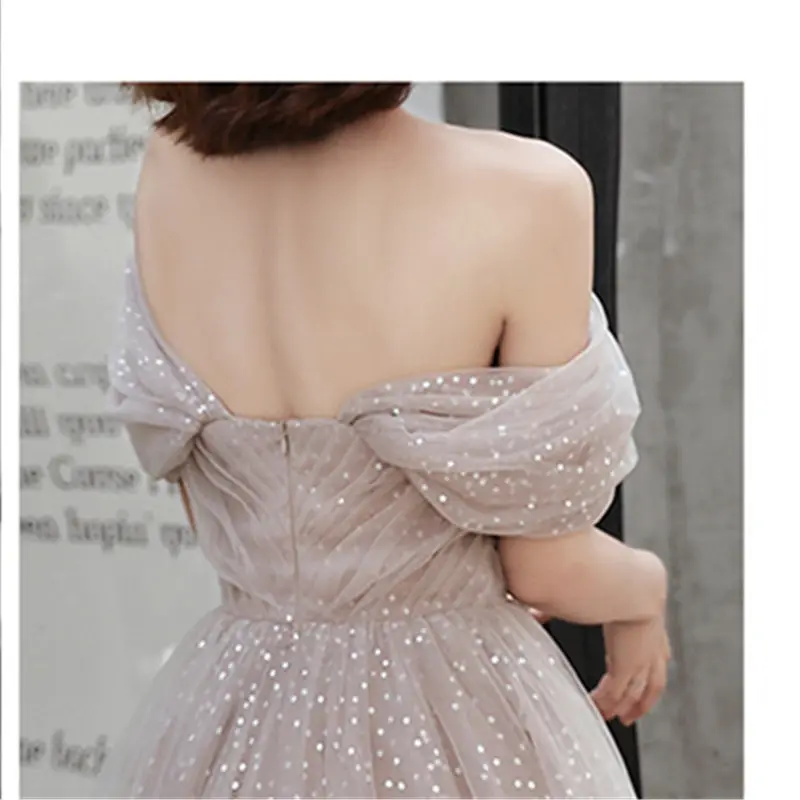 It's YiiYa Cocktail Dress Elegant Boat Neck Women Party Dresses Off Shoulde Plus Size Shining Tea Length Robe De Soiree E886