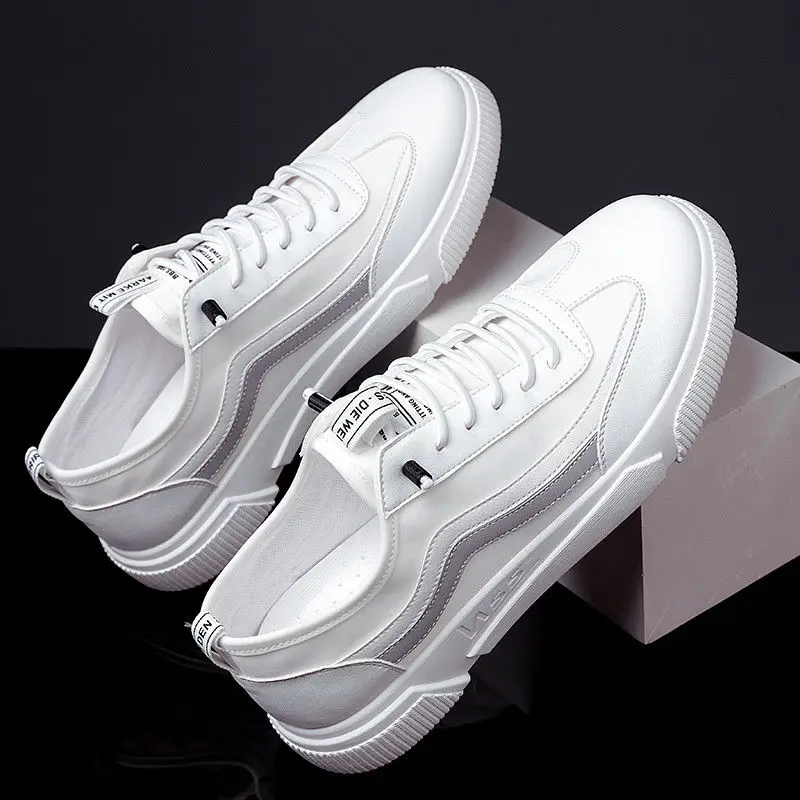 Zapatillas de deporte de cuero vulcanizadas para hombre, Tenis informales a la moda, zapatos de plataforma para otoño, 2021