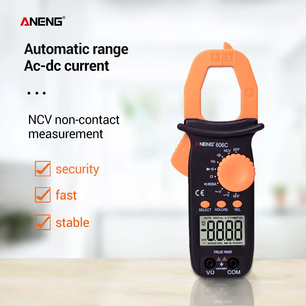 Черный ANENG 606C цифровой клещи AC DC диод непрерывности мультиметр NCV True RMS Сопротивление Емкость Частотомер - Цвет: Черный