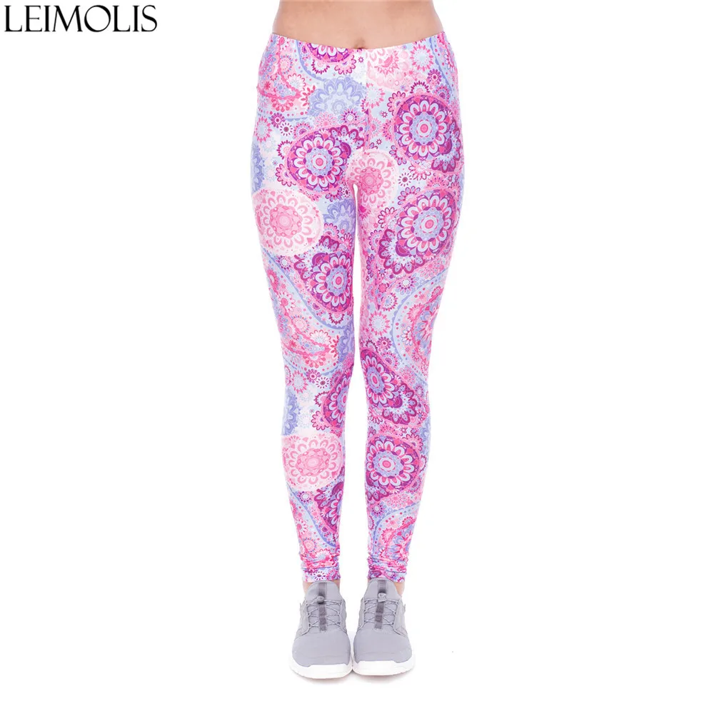 

LEIMOLIS 3D print retro pink mandala flower fitness push up workout leggings women plus size High Waist punk rock sexy leggins