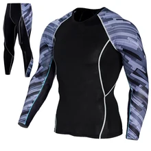 Мужская спортивная футболка+ колготки, костюм два набора, повседневные, для фитнеса, мужские, для бега, тренировок, фитнеса, эластичные штаны