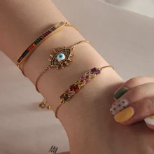 Популярный модный золотой браслет evil Eye женский CZ Радужный турецкий синий глаз браслет девушки ожерелье от сглаза регулируемый браслет