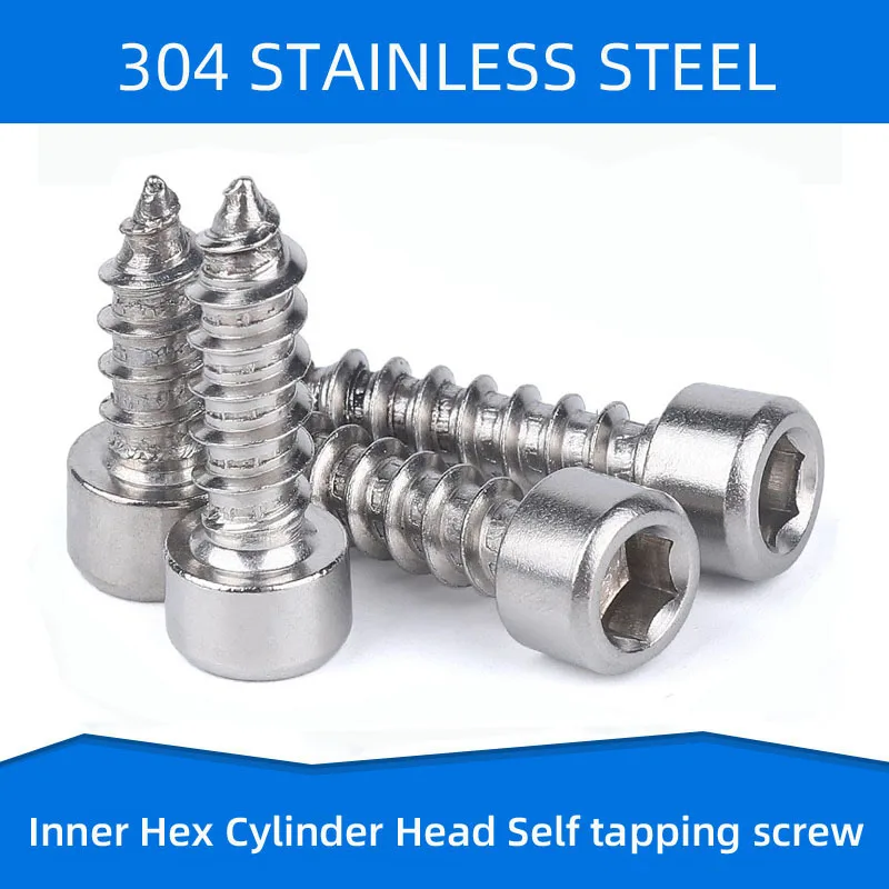 

304 Stainless Steel Inner Hex Cylinder Screws Hexagon Head Self TappinScrew Bolt Fastening Nail M5 M6 M8