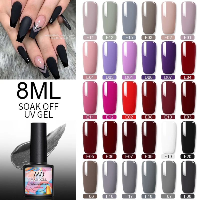 MAD DOLL 8 мл красный черный серия цветной впитывающий Гель-лак УФ светодиодный
