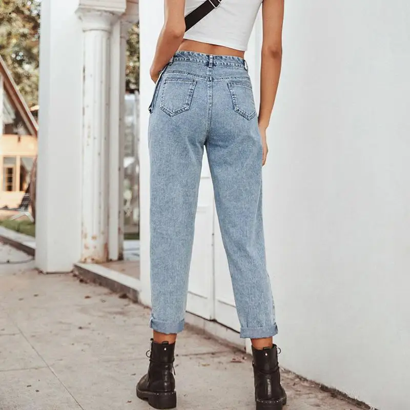 Fargeous, женские повседневные джинсы с высокой талией, модные, весна, высокая талия, большие карманы, джинсовые штаны, женские прямые длинные брюки