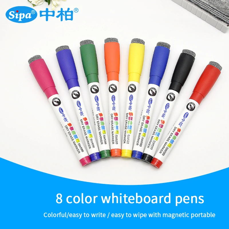 8 Color Magnet Pens Magnetic Dry Wipe White Board Markers Built In Erase