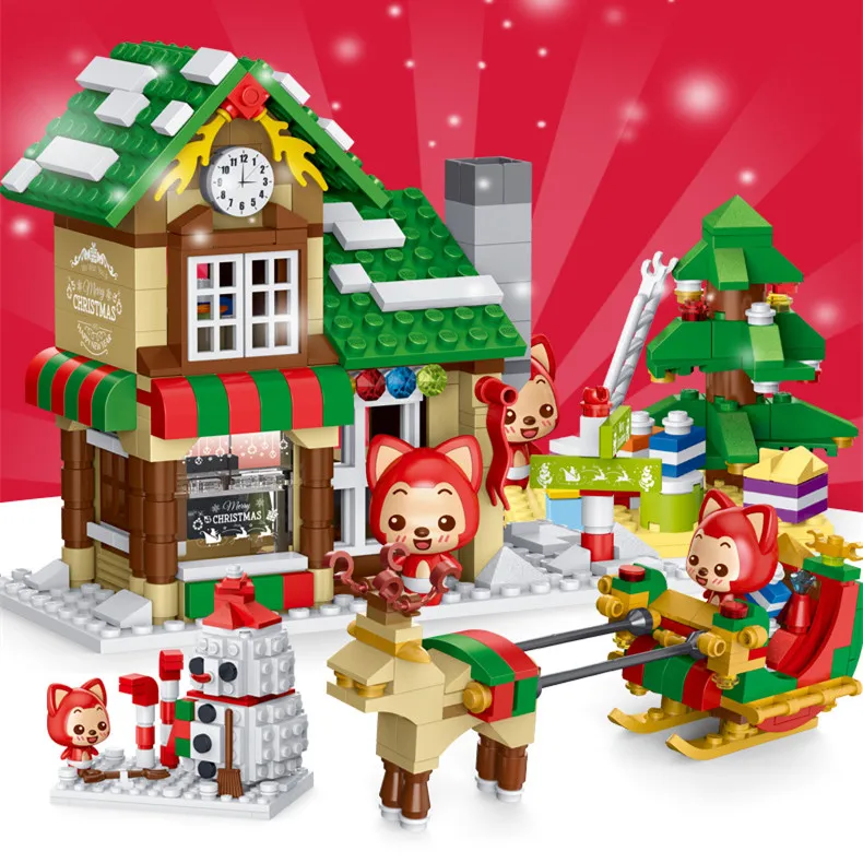

2019 City Creator Winter Village Christmas Tree Snowman Santa Claus Gingerbread House Model Building Blocks Bricks Kids Toys