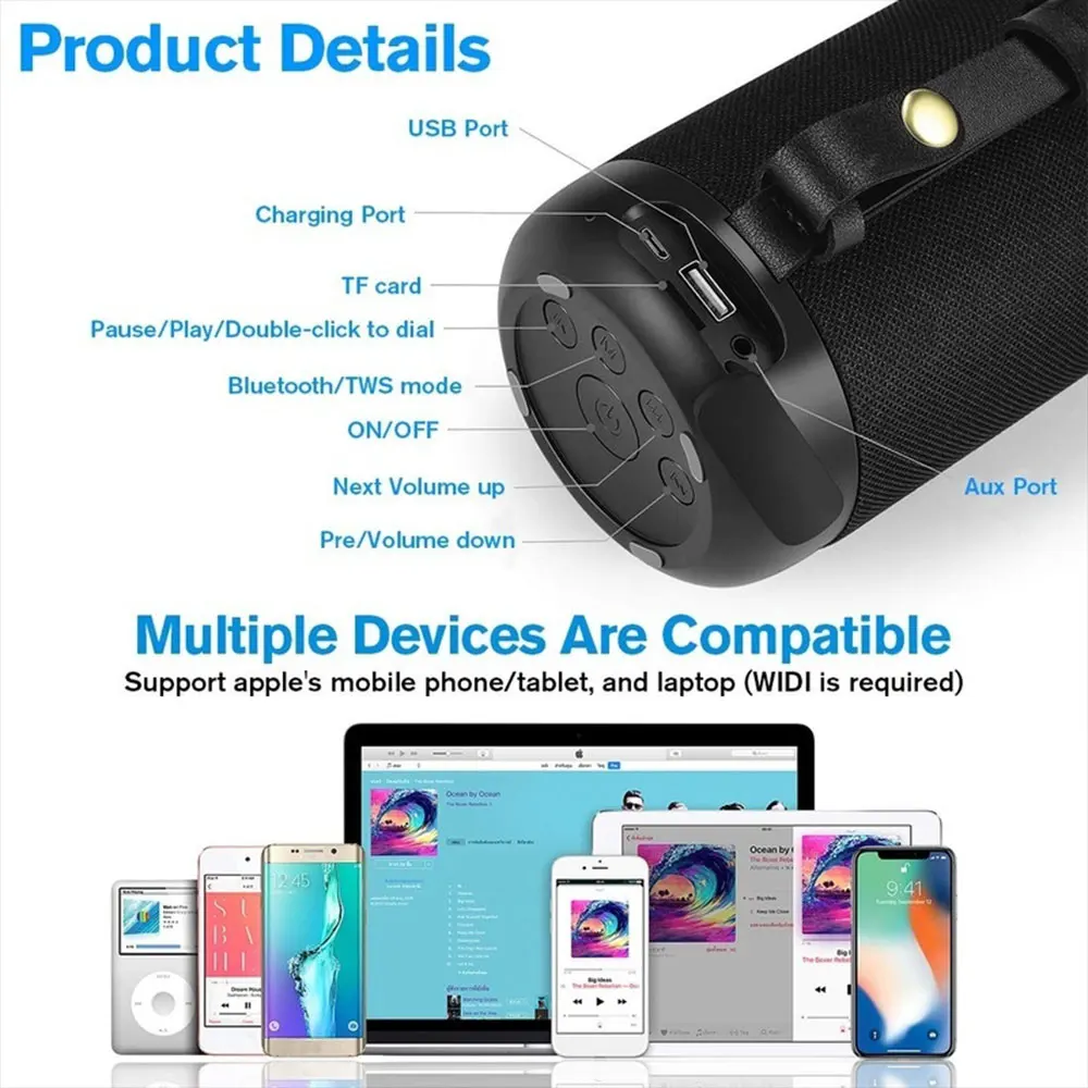 Новинка 20 Вт BD03 TWS портативный Bluetooth 5,0 динамик s 3D HiFi громкий динамик Саундбар звук стерео сабвуфер Открытый водонепроницаемый динамик
