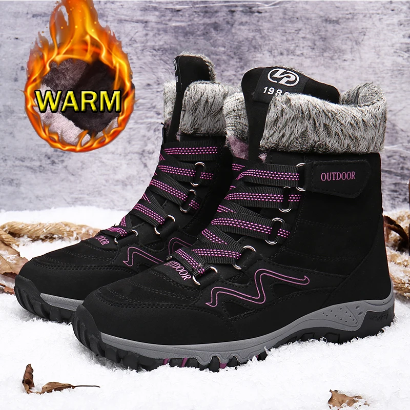 

2020 Non-slip Winter Ankle Snow Boots Women Warm Platform Winter Plush Shoes Thick Fur Chunky Boots Women Botas Mujer High Boots