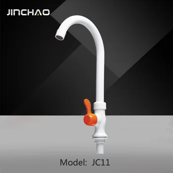 

Free Shipping Kitchen Faucet 360 Rotate White Cold Water Faucet for Kitchen Rubber Design Cold Deck Mounted Crane for Sinks