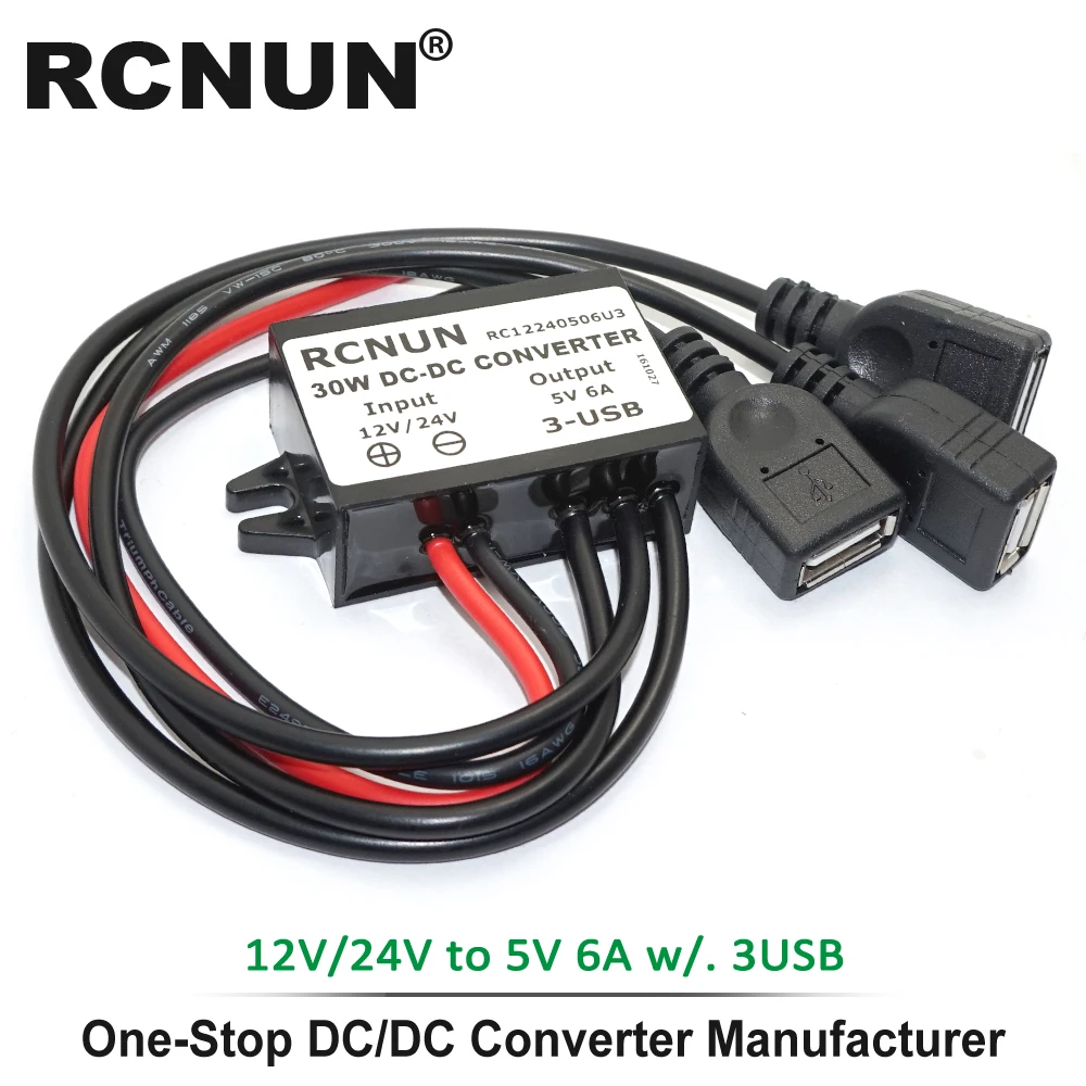 RCNUN DC-DC конвертер, 12 В, 24 В до 5 В, 6A тройной USB Выход автомобиля Мощность Зарядное устройство адаптер для телефона авто светодиодный MP3 MP4