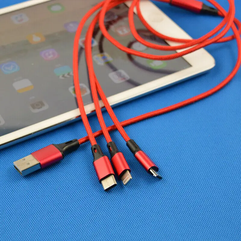 3 в 1 8Pin usb type C Micro USB кабель для iPhone 8X7 6 6S Plus samsung Nokia USB быстрая зарядка кабели нейлоновый шнур универсальный