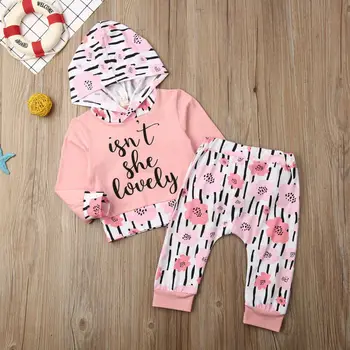

Newborn Set Infant Print Clothes Set Baby Girl Long Sleeve Hooded T-shirt Clothes and Pants Hoodies Fall Outfit