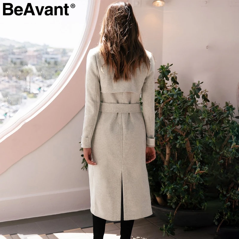 BeAvant элегантный Пояс шерстяное пальто для женщин с длинным рукавом осень зима шерстяное пальто уличная Женская длинная твидовая куртка