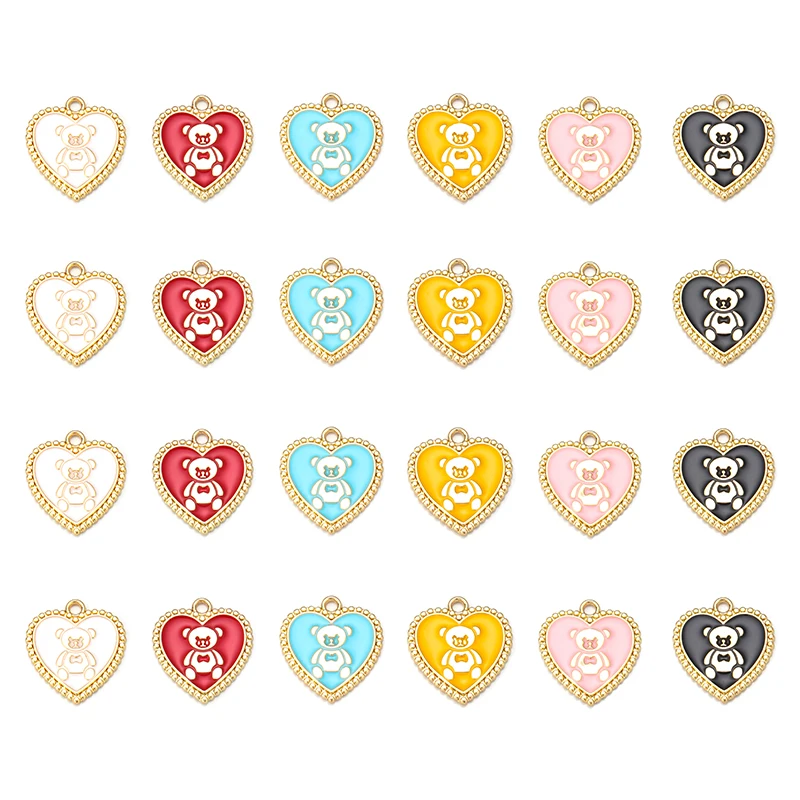 6pcs Alloy Enamel Charm Mini Heart Bear Charms Pendant For DIY Necklaces Bracelets Jewelry Accessories | Украшения и аксессуары