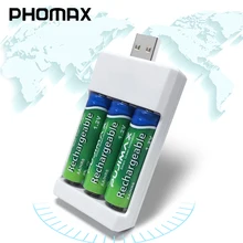 PHOMAX aa aaa 1.2V portable fast rechargeable battery charger 3pc Ni MH / Ni Cd rechargeable battery compact USB 3 Slots charger