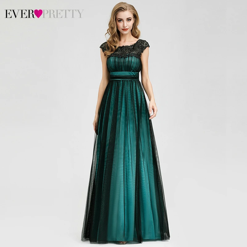 Элегантные вечерние платья, длинные платья Ever Pretty EZ07970DG трапециевидной формы с аппликацией и круглым вырезом, вечерние платья из тюля, Vestido Noche Elegante