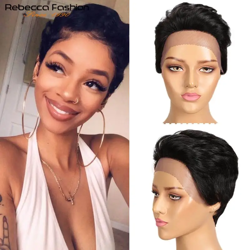 Rebecca Short Straight Hair Wig Pixie Lace Human Hair Wigs For Black Women Peruvian Remy Hair Short Lace Pixie Cut Fashion wig