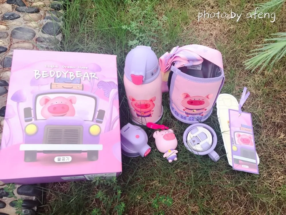 Beddybear заказной логотип печать детский термос двойной крышкой воды чашки набор мультфильм животных с соломинкой чашка из нержавеющей стали чайник