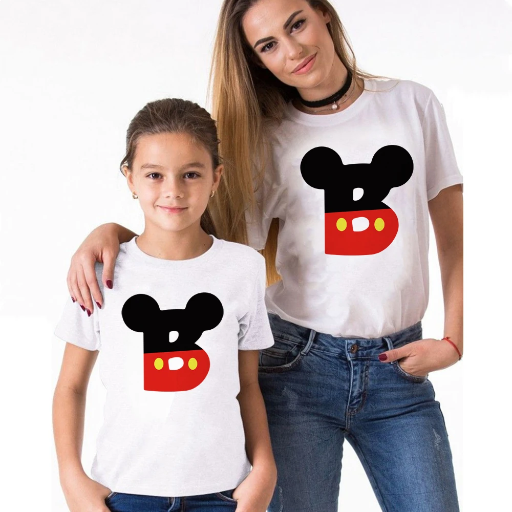 Family Matching T Shirts Short Sleeve ABC Brother Sister White Funny Letter Printed Tshirts Daddy Mommy Kids Look Tops | Мать и ребенок
