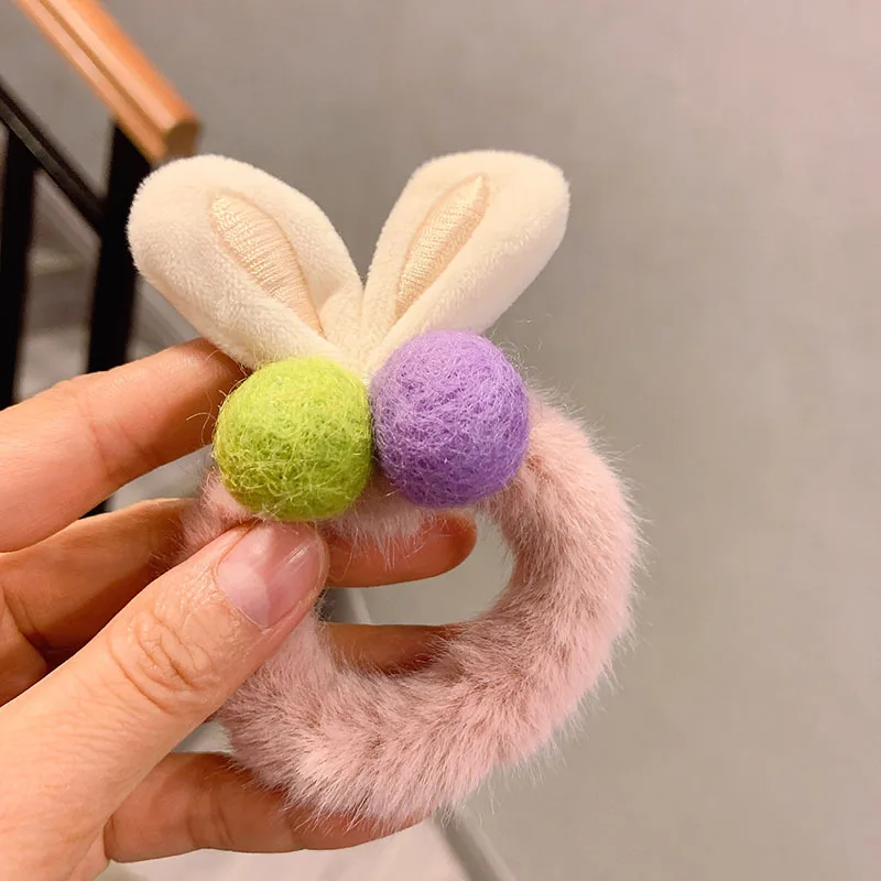 40 шт./лот DIY простой мульти плюшевый мультяшный кролик лента для волос кашемировые шарики резинка для волос Инструменты для укладки волос аксессуары HA1733