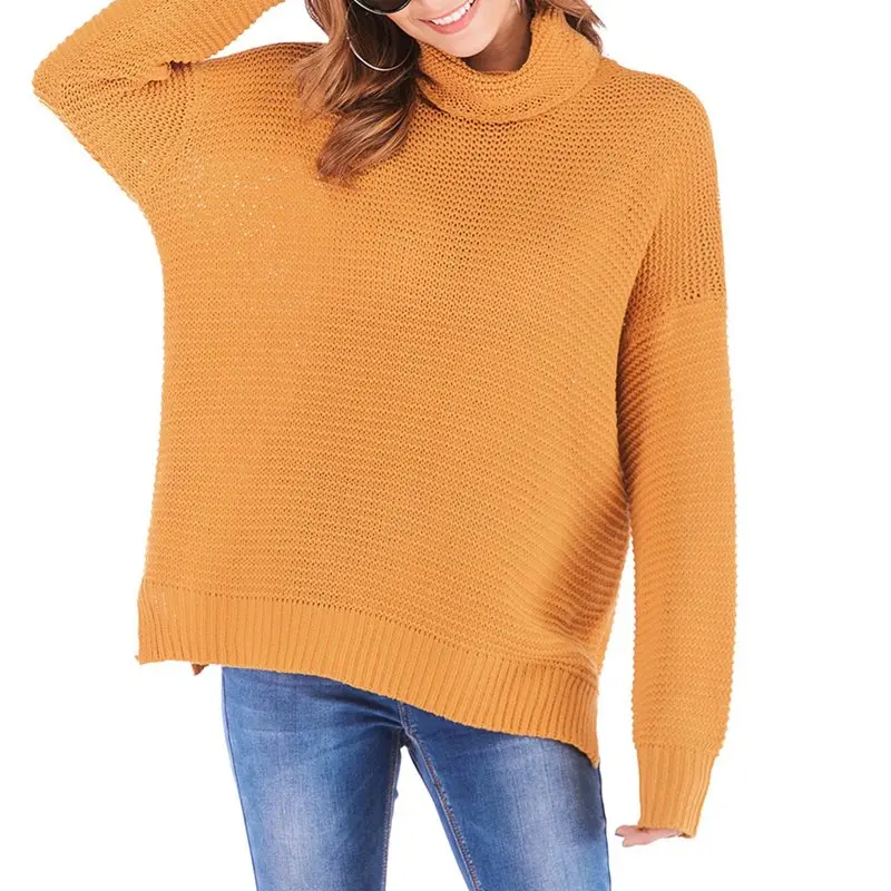 

Autumn Winter Women's Thick Warm Pullover Sweaters Loose Leisure Street Wear Plain Knitwear Turtleneck Tops